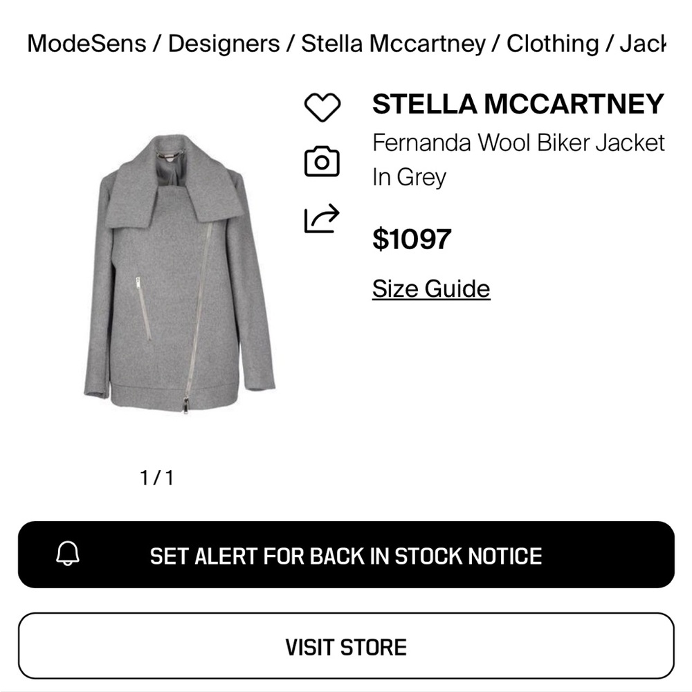 Stella McCartney Grey Wool Biker Jacket